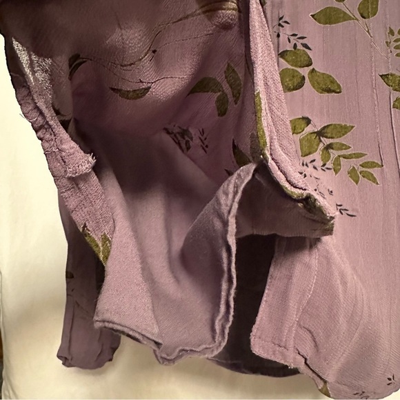 PUTUMAYO SZ S 100% Rayon Made India Purple Green Floral Buttoned Blouse Top - Picture 10 of 11